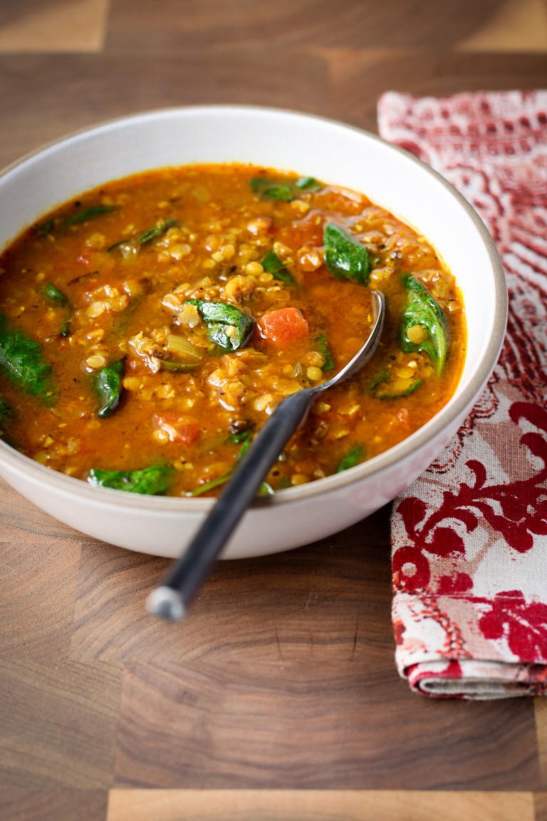Indian Red Lentil Soup With Spinach - A Modest Feast