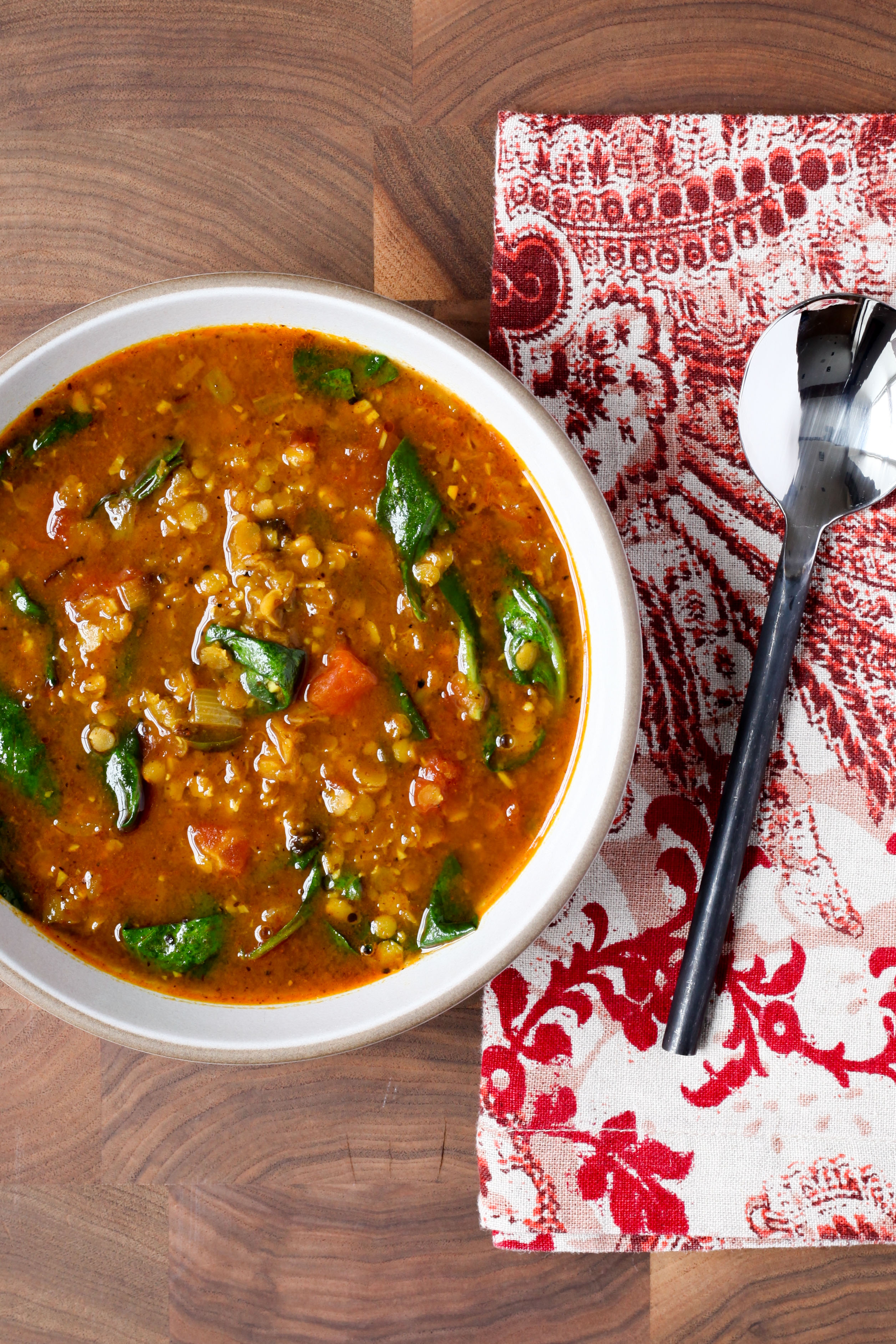 Indian Red Lentil Soup With Spinach - A Modest Feast